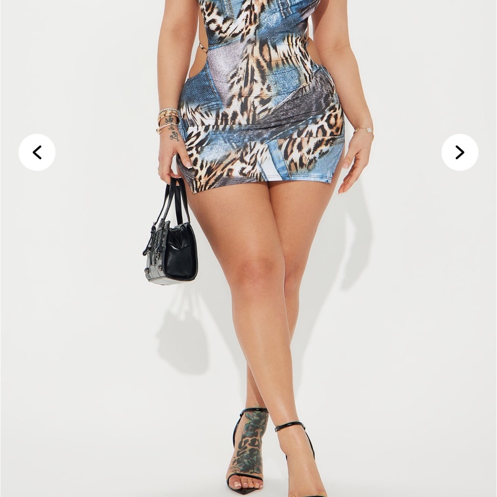 Leopard and Blue Print Mini Dress